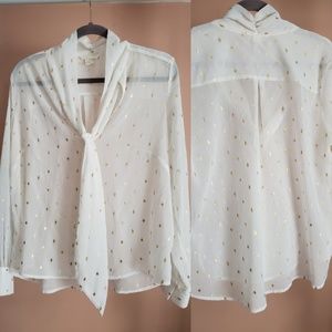 Sheer White and Gold top with neck tie